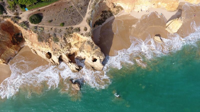 The cliffs and coves of the Algarve near Portimão, from above