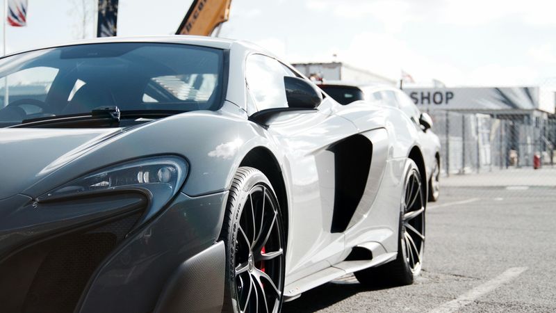 A McLaren in the paddock at Silverstone