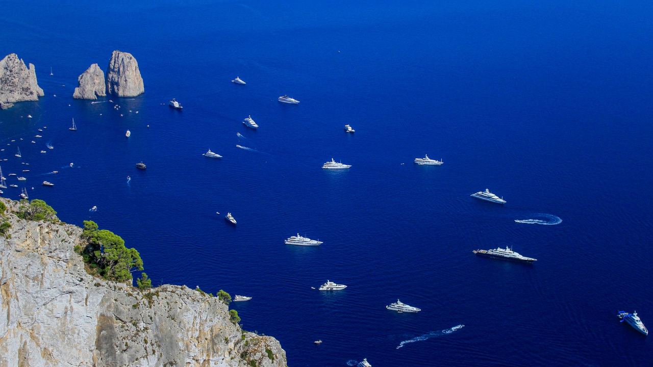 Yachts at anchor off Capri