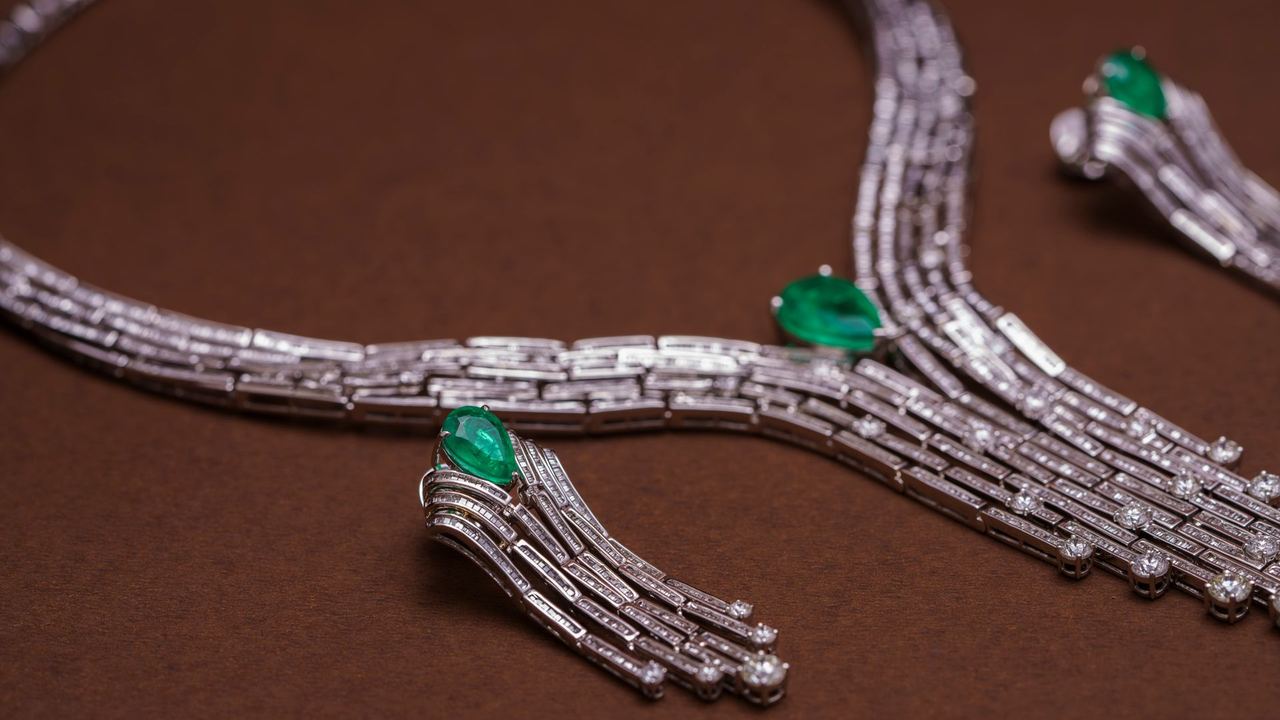 An emerald and diamond necklace