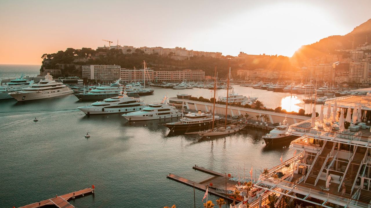 Yachts in Monaco at sunset