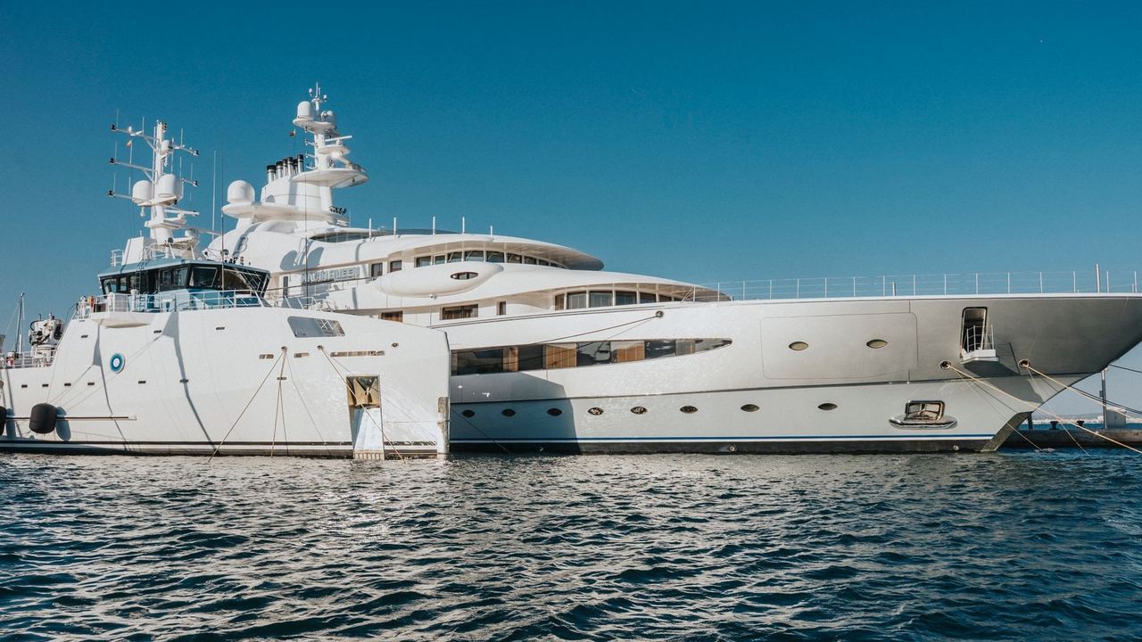 A superyacht on clear blue water
