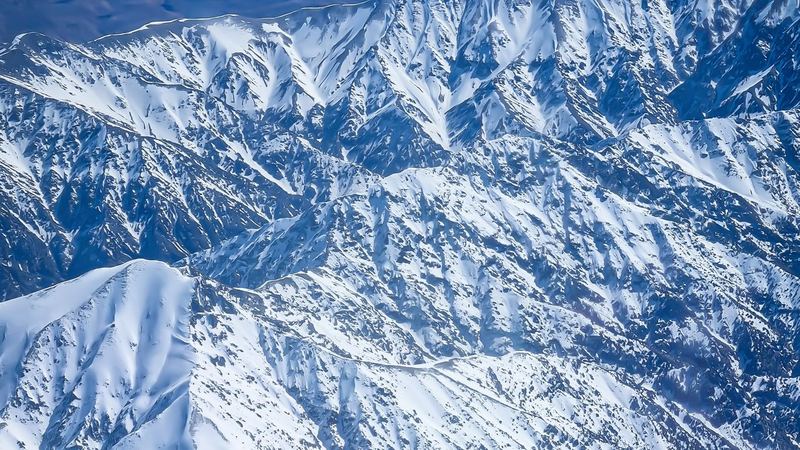 The snow-covered peaks of the High Atlas seen from the air