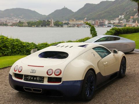 A Bugatti Veyron on the shore of Lake Como