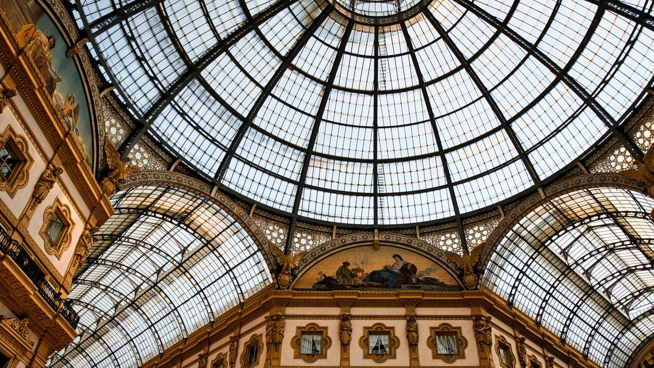 The glass and iron dome of the Galleria Vittorio Emanuele II, Milan